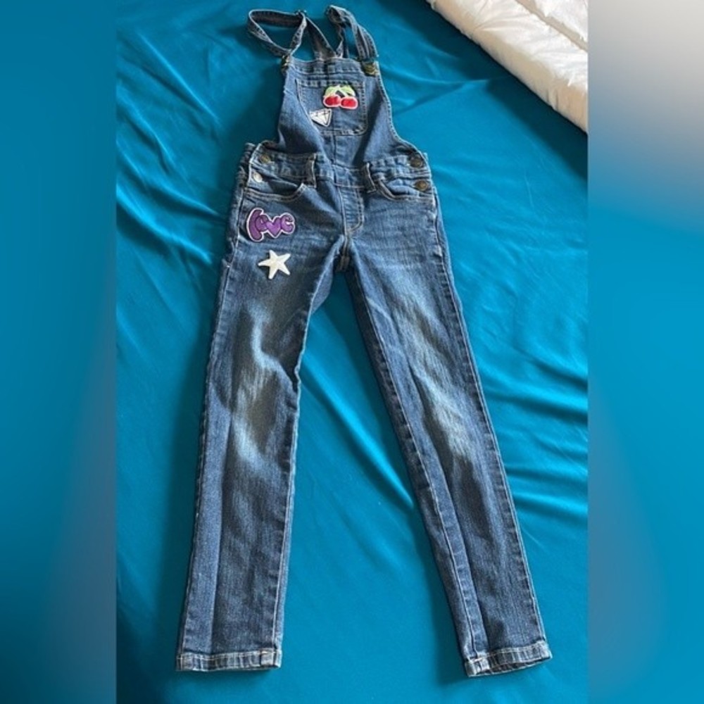 Kids Blue Denim Overalls with Patch Details